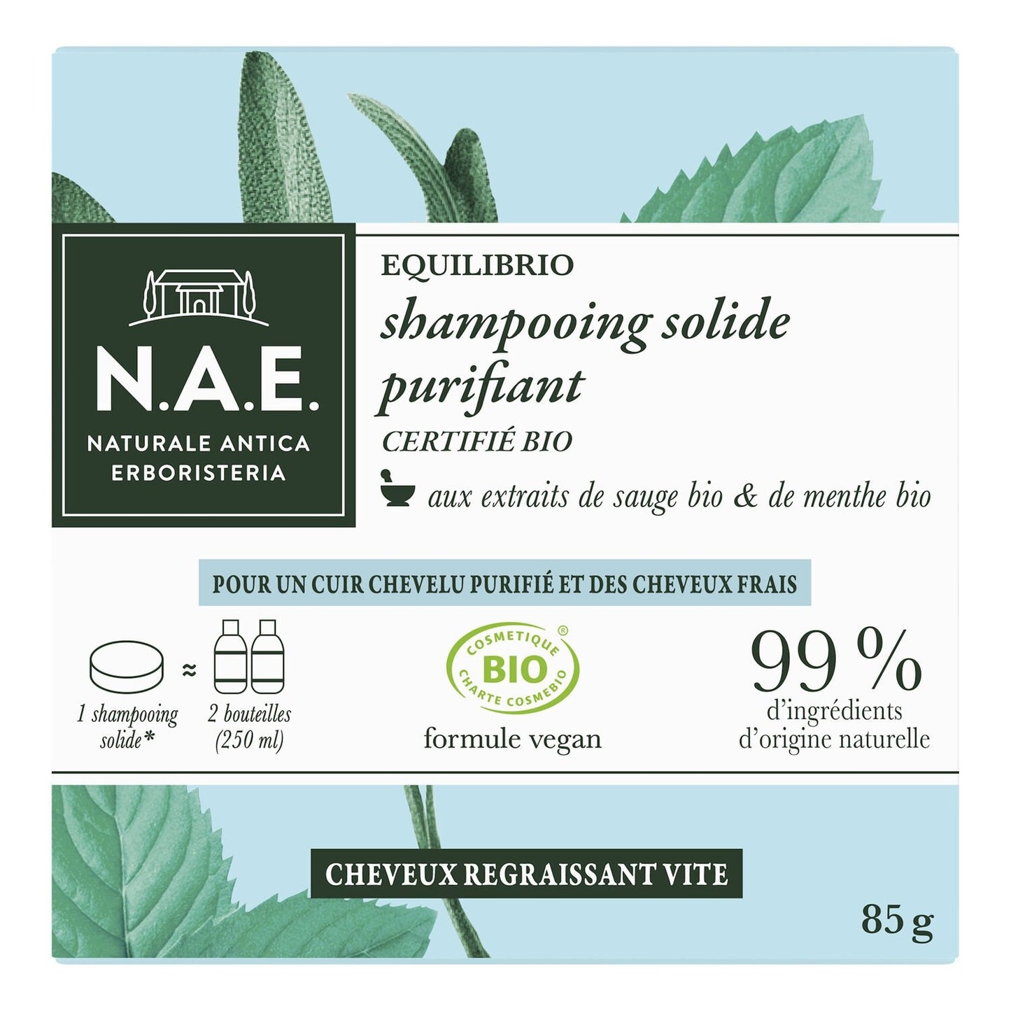 Shampoing Solide Purifiant Cheveux Regraissant Vite Sauge Menthe Bio N.A.E