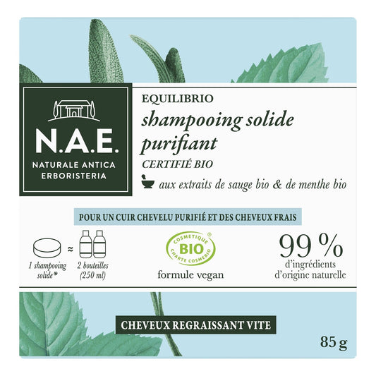 Shampoing Solide Purifiant Cheveux Regraissant Vite Sauge Menthe Bio N.A.E