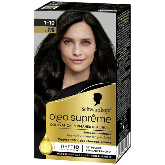 Coloration Permanente 1-10 Noir Intense Sans Ammoniaque Masque Soin Oleo Supreme SCHWARZKOPF OLEO SUPREME la boite de coloration