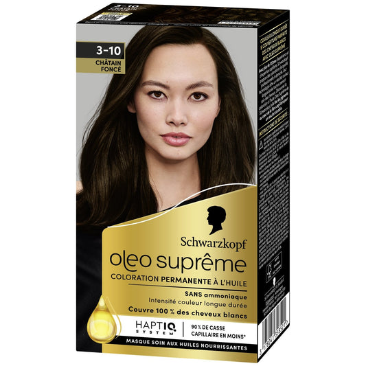 Coloration Permanente 3-10 Châtain Foncé Sans Ammoniaque Huile Oleo Supreme SCHWARZKOPF la boite de coloration