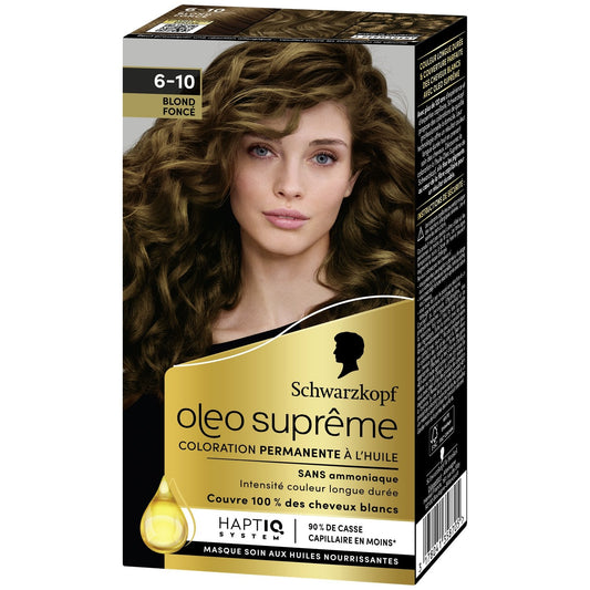 Coloration Permanente 6-10 Blond Foncé Sans Ammoniaque Oleo Supreme SCHWARZKOPF la boite de coloration