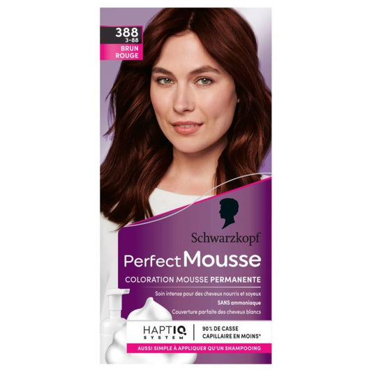 Coloration Permanente 388 Brun Rouge Sans Ammoniaque Perfect Mousse SCHWARZKOPF la boite de coloration