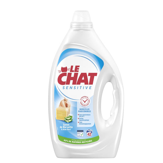 Lessive Liquide Peaux Sensibles Savon de Marseille et Aloe Vera LE CHAT le bidon de 1.89L