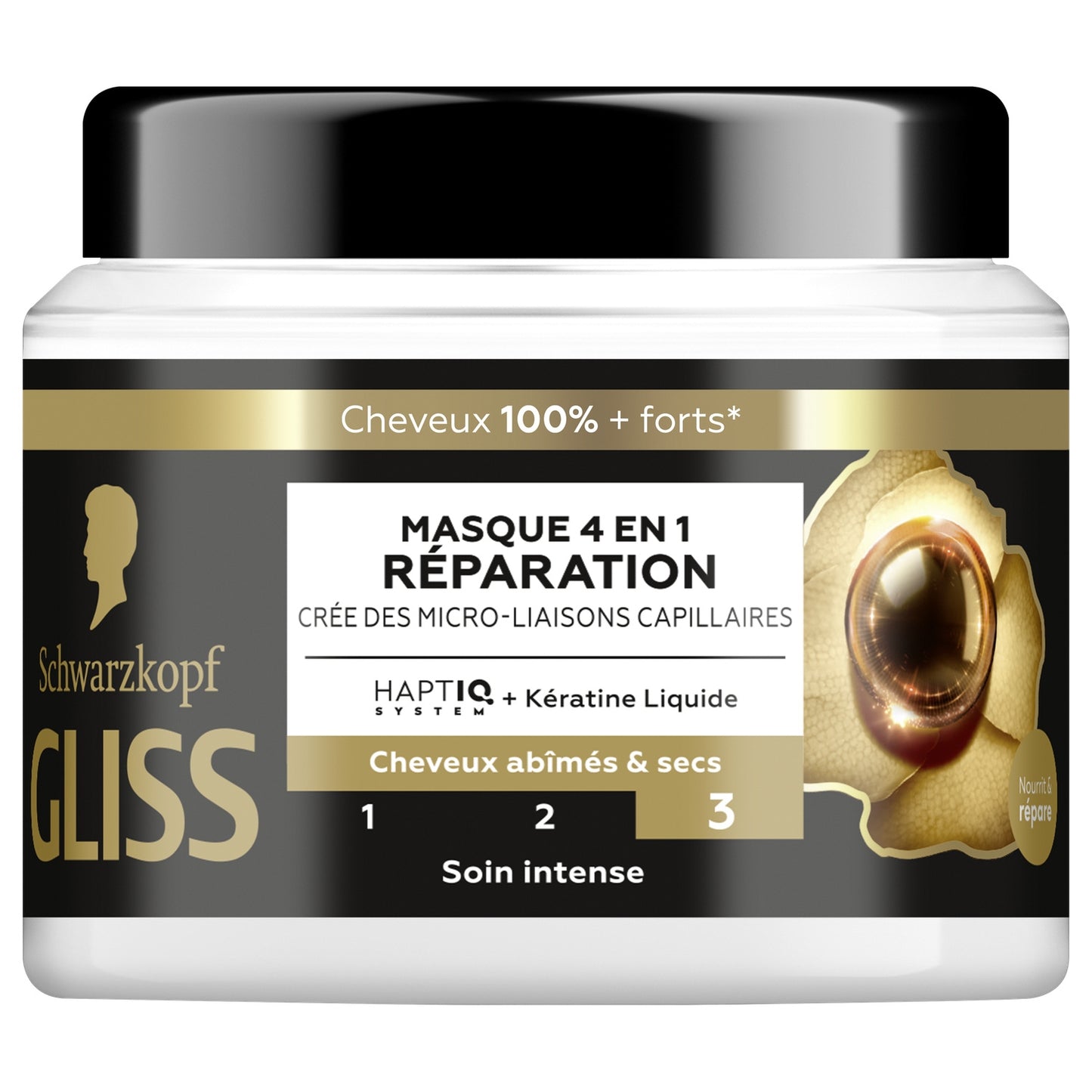 Soin cheveux Intense Masque 4en1 Réparation pour Cheveux Secs et Abîmés Gliss GLISS 