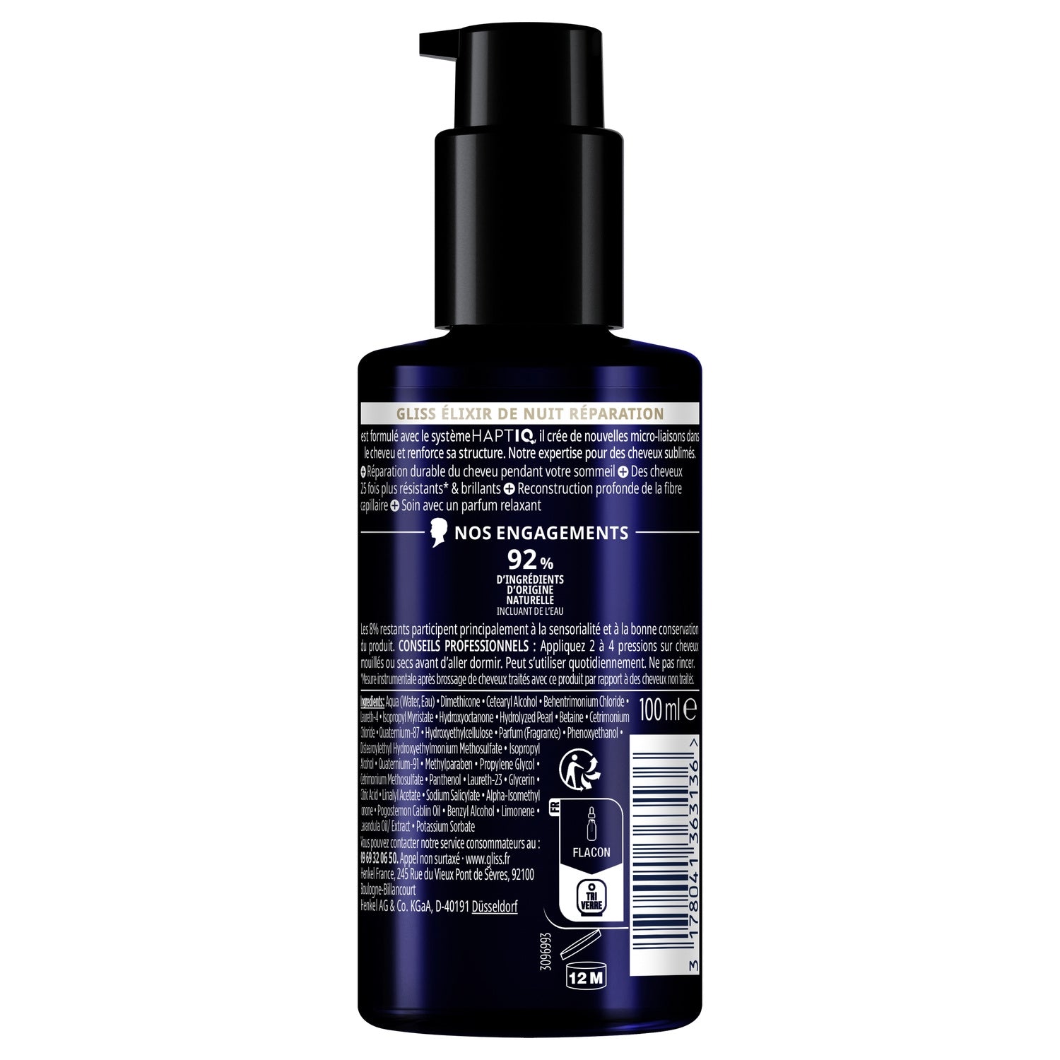 Soin cheveux Elixir de Nuit Répare Durablement Cheveux Secs Abîmés Gliss GLISS 