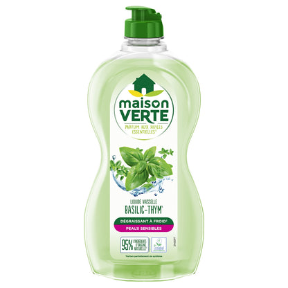 Liquide Vaisselle Basilic Thym Hypoallergénique Dégraissant à Froid Peaux Sensibles MAISON VERTE