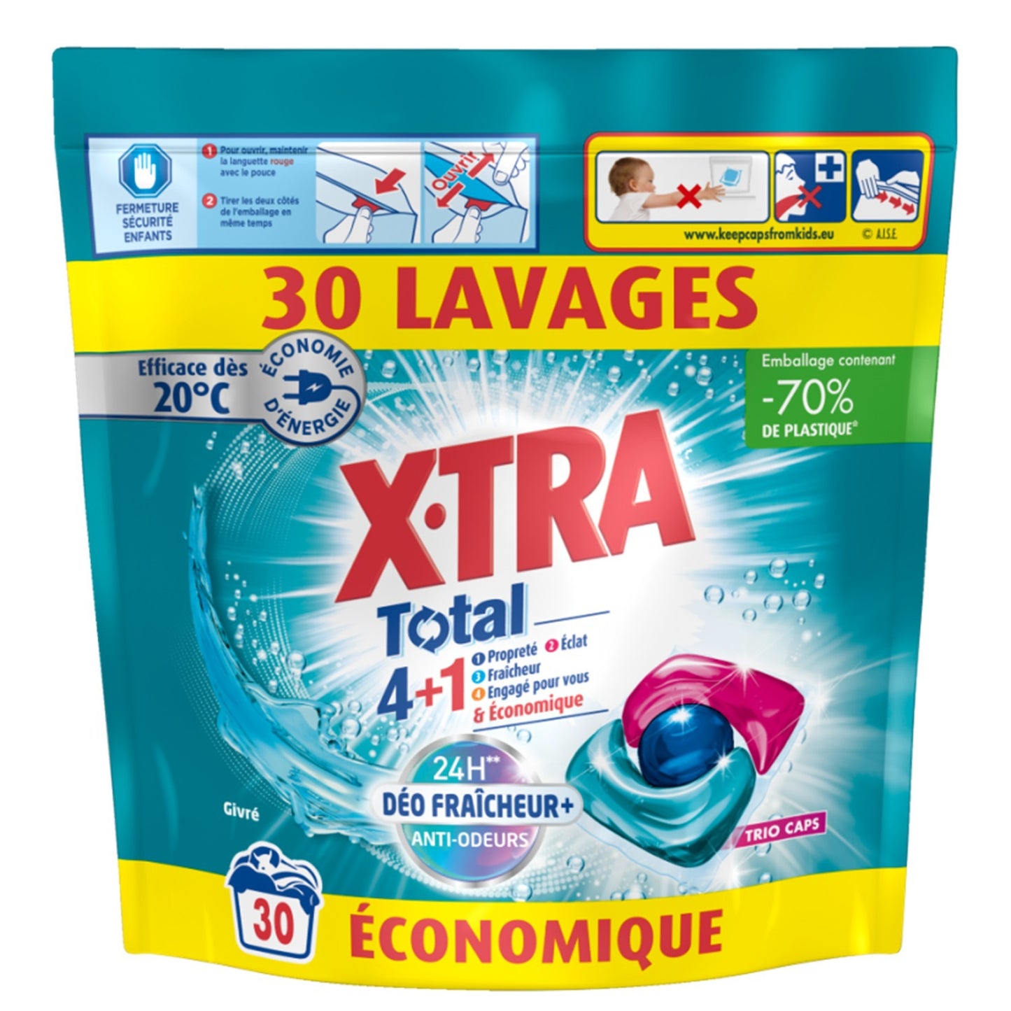 Lessive Capsules Total 4+1 Déo Fraîcheur+ Anti-Odeurs X-TRA 