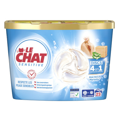 Lessive capsules Peaux sensibles Aloe vera et Savon de Marseille LE CHAT 