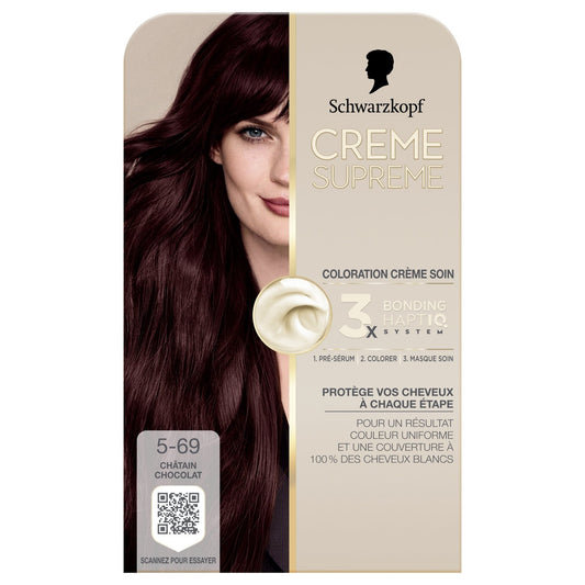 Coloration 5-69 Châtin Chocolat Crème Soin Système Haptiq Crème Supreme SCHWARZKOPF la boite de coloration