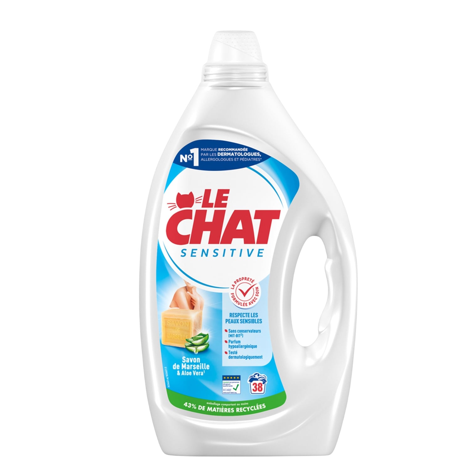 Lessive Liquide Peaux sensibles Savon de Marseille et Aloe Vera LE CHAT 