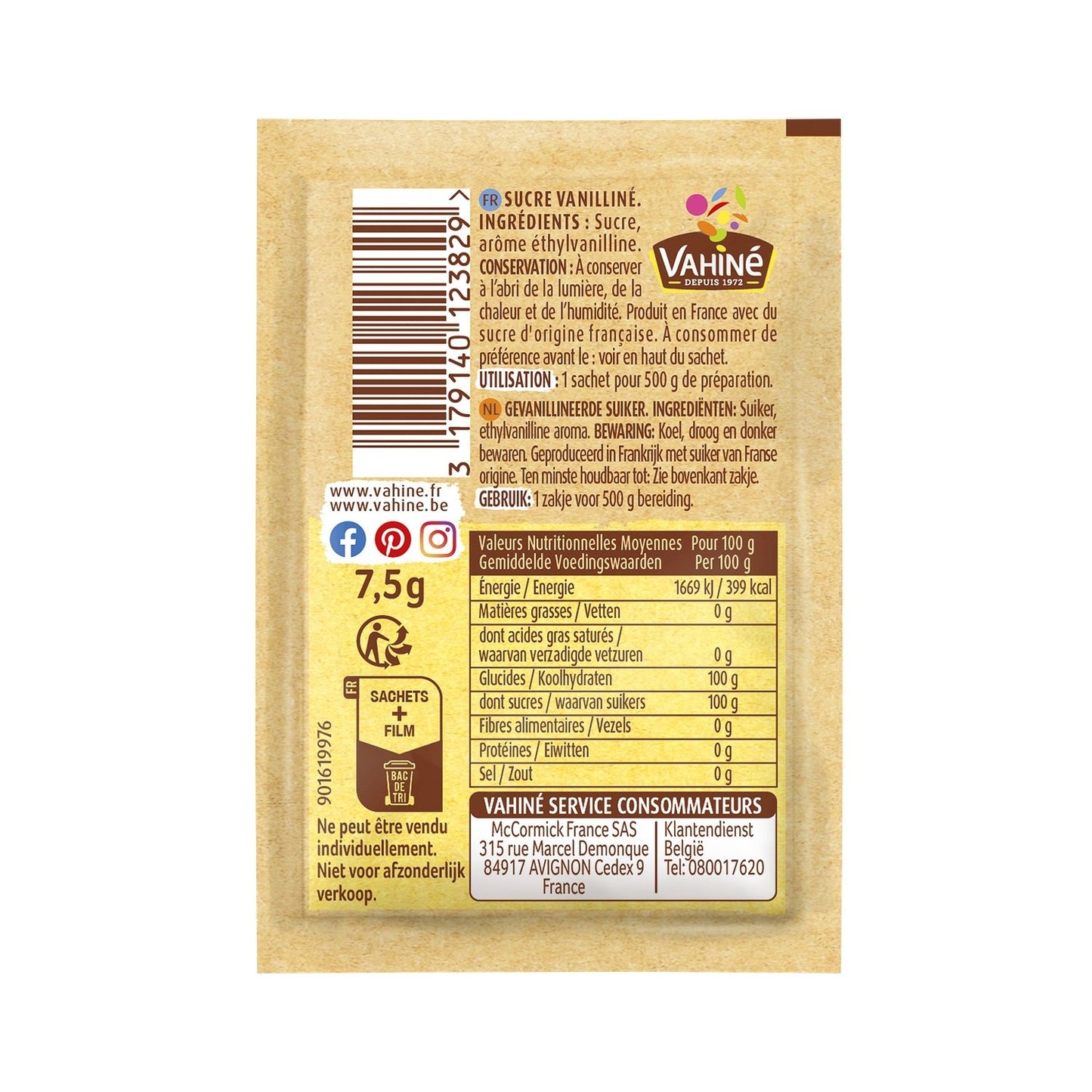 Sucre Vanilliné 10 Sachets VAHINE