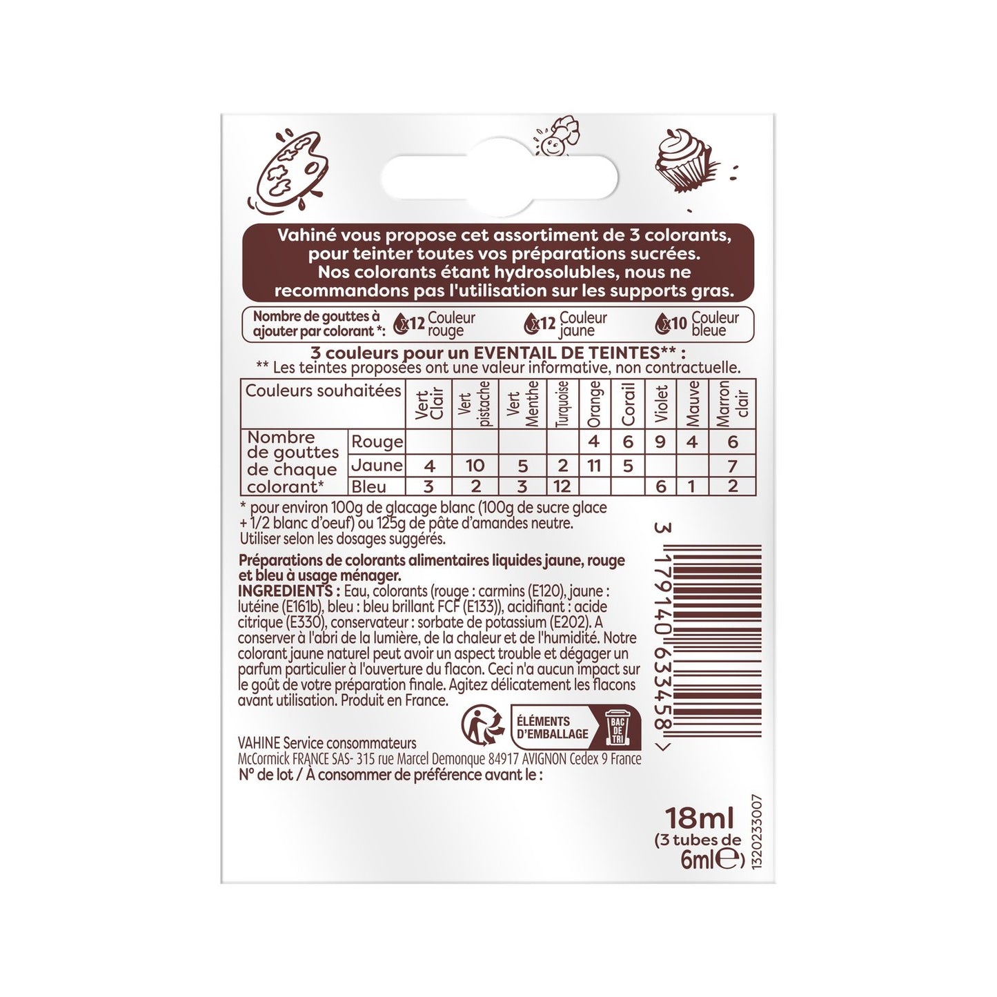 Colorants Alimentaires Bleu/jaune/rouge VAHINE