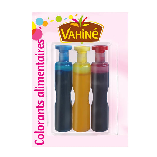 Colorants Alimentaires Bleu/jaune/rouge VAHINE les 3 tubes de 6 ml