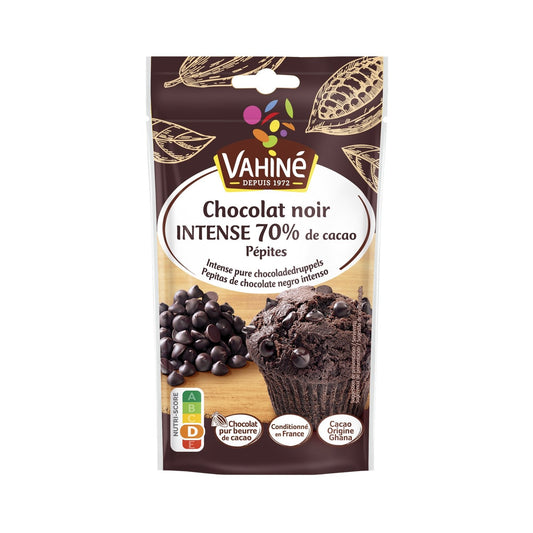 Pépites de Chocolat Noir Intense 70% VAHINE le sachet de 100g