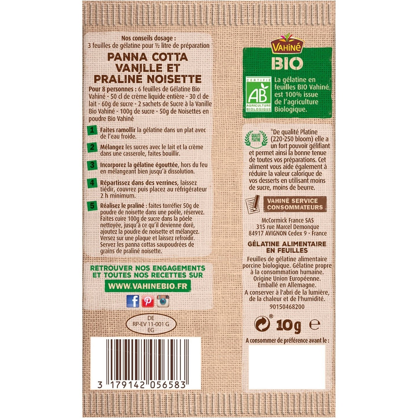 VAHINE Organic Food Gelatin Sheets