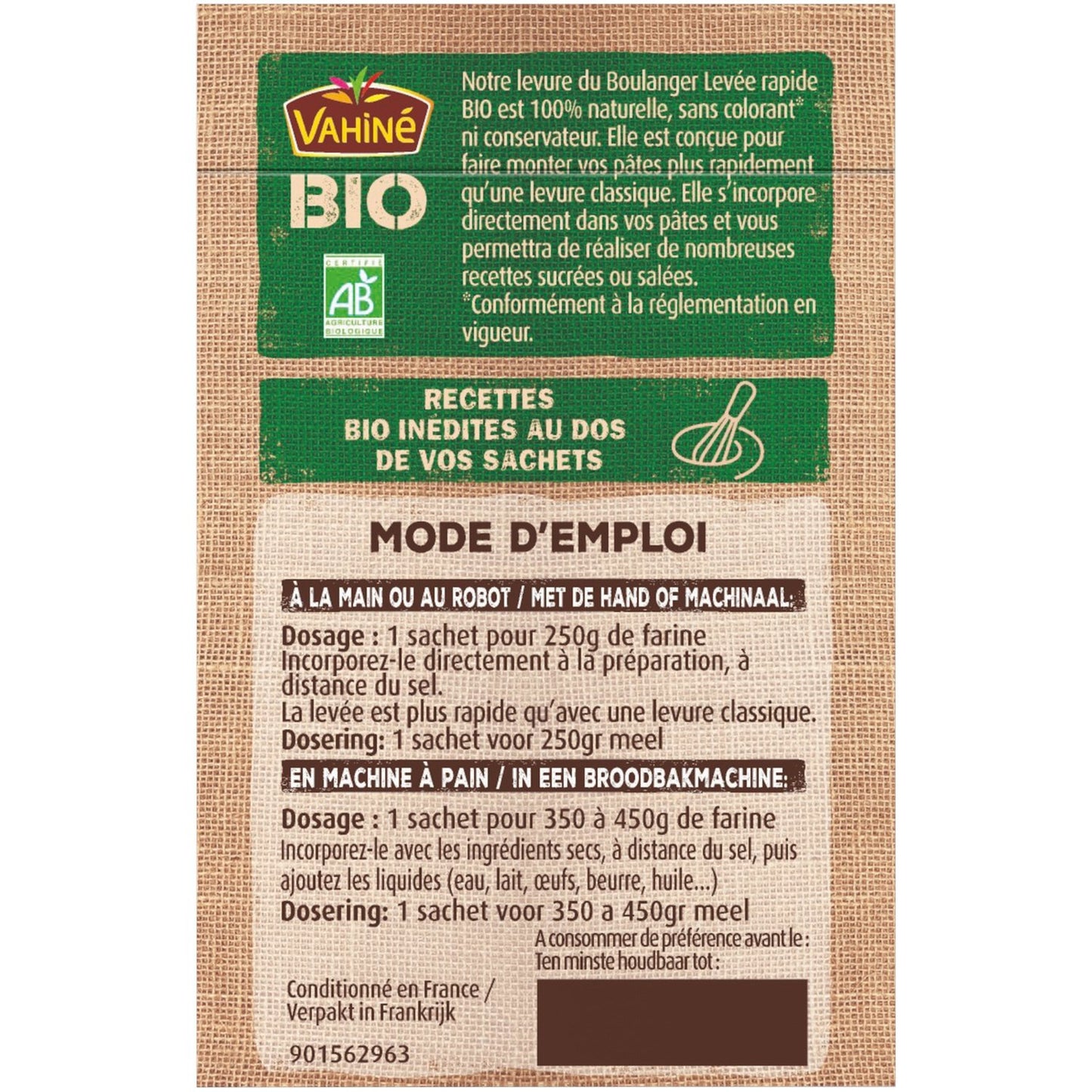 Levure du Boulanger Levée Rapide Bio VAHINE