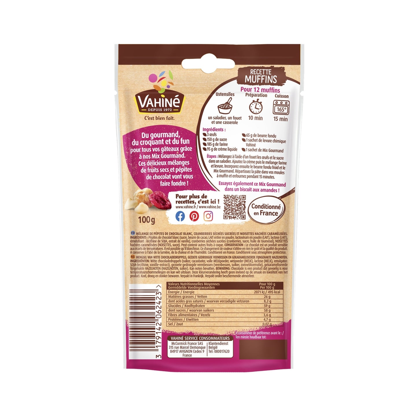 White Chocolate Chips Cranberries Caramelized Hazelnuts VAHINE