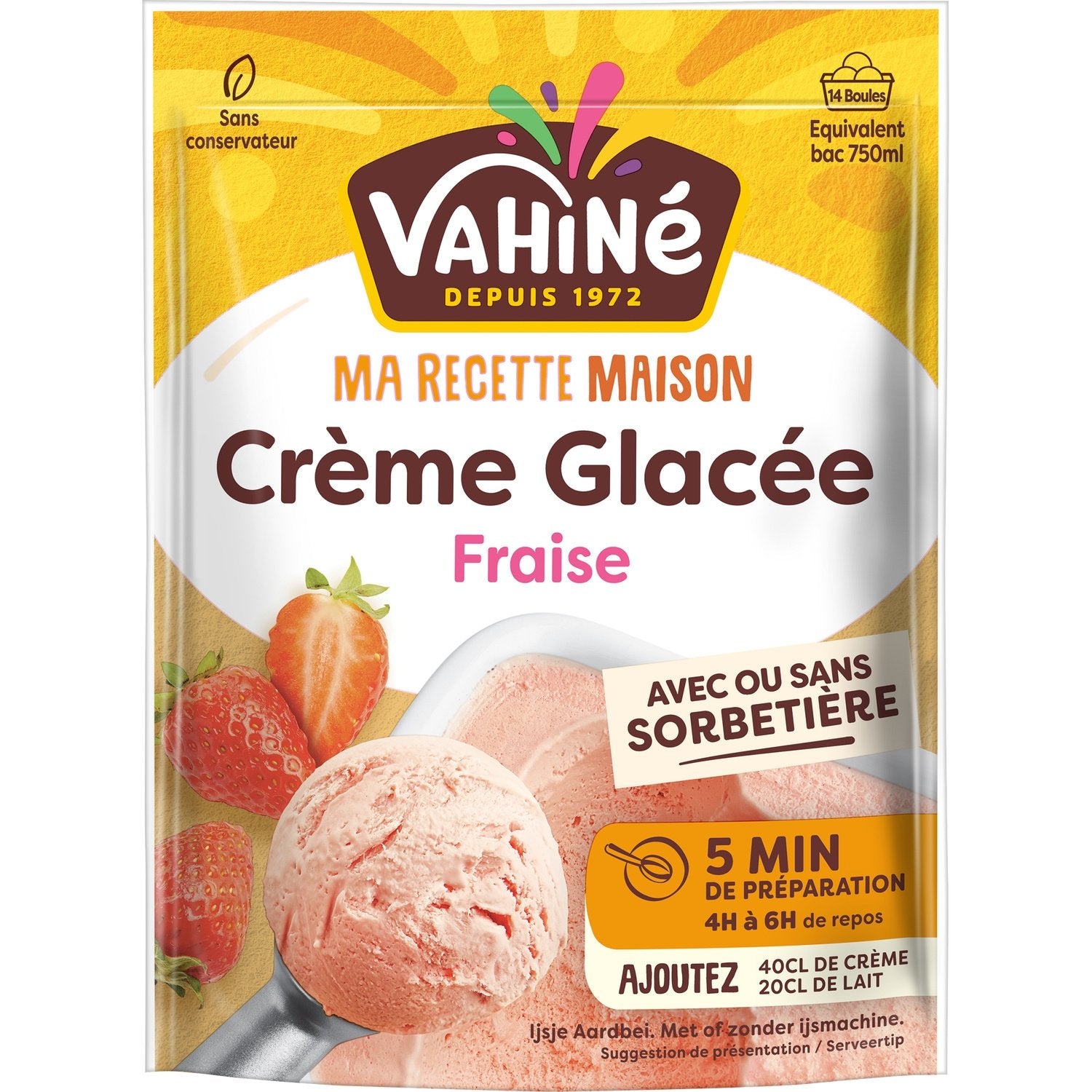 Préparation Crème Glacée Fraise VAHINE le paquet de 200g
