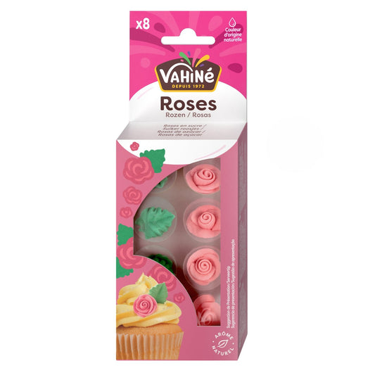 Décors Roses et Feuilles en Sucre VAHINE la boite 4 roses + 8 feuilles