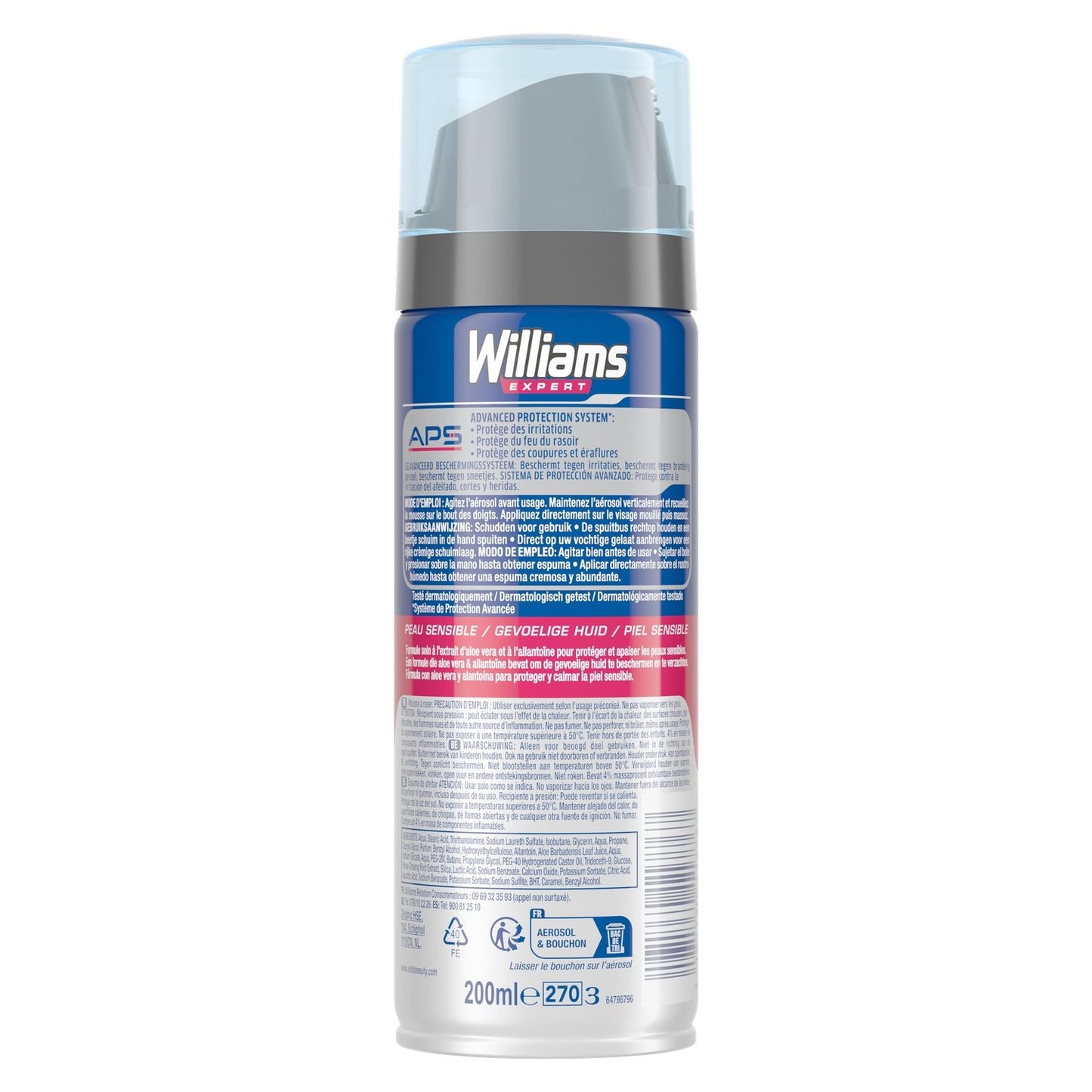 Mousse à Raser Peau Sensible Homme Apaisante Aloe Vera Expert WILLIAMS