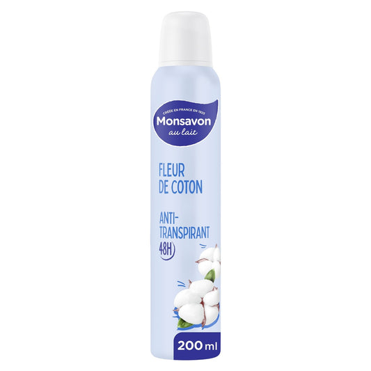 Déodorant Spray Anti-Transpirant 48h Anti-Traces Lait et Coton MONSAVON le spray