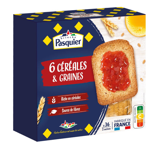 Biscottes 6 Céréales et Graines PASQUIER le paquet de 300g