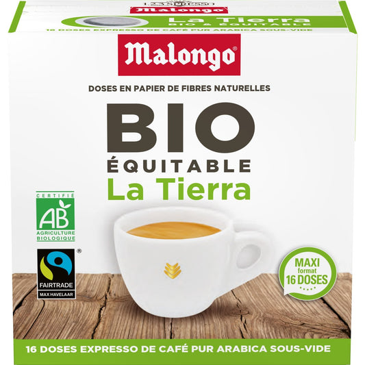 Café Dosettes 100% Arabica Compatible Malongo Bio MALONGO la boite de 16 dosettes