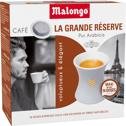Café Dosettes 100% Arabica Compatible Malongo MALONGO la boite de 16 dosettes