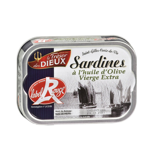 Sardines à l'Huile d'Olive Label Rouge LES DIEUX la boite de 86,3 g net égoutté