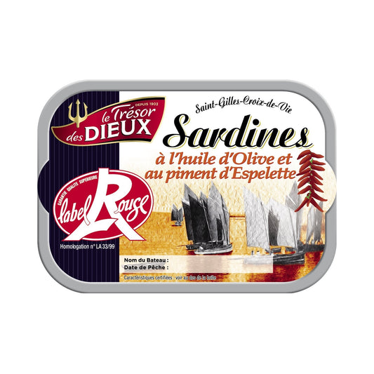Sardines à l'Huile d'Olive et au Piment d'Espelette LES DIEUX la boite 115g