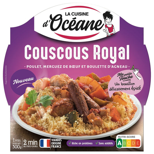 Plat Cuisiné Couscous Royal Poulet, Merguez de Bœuf et Boulette d'Agneau CUISINE OCEANE la barquette de 300g