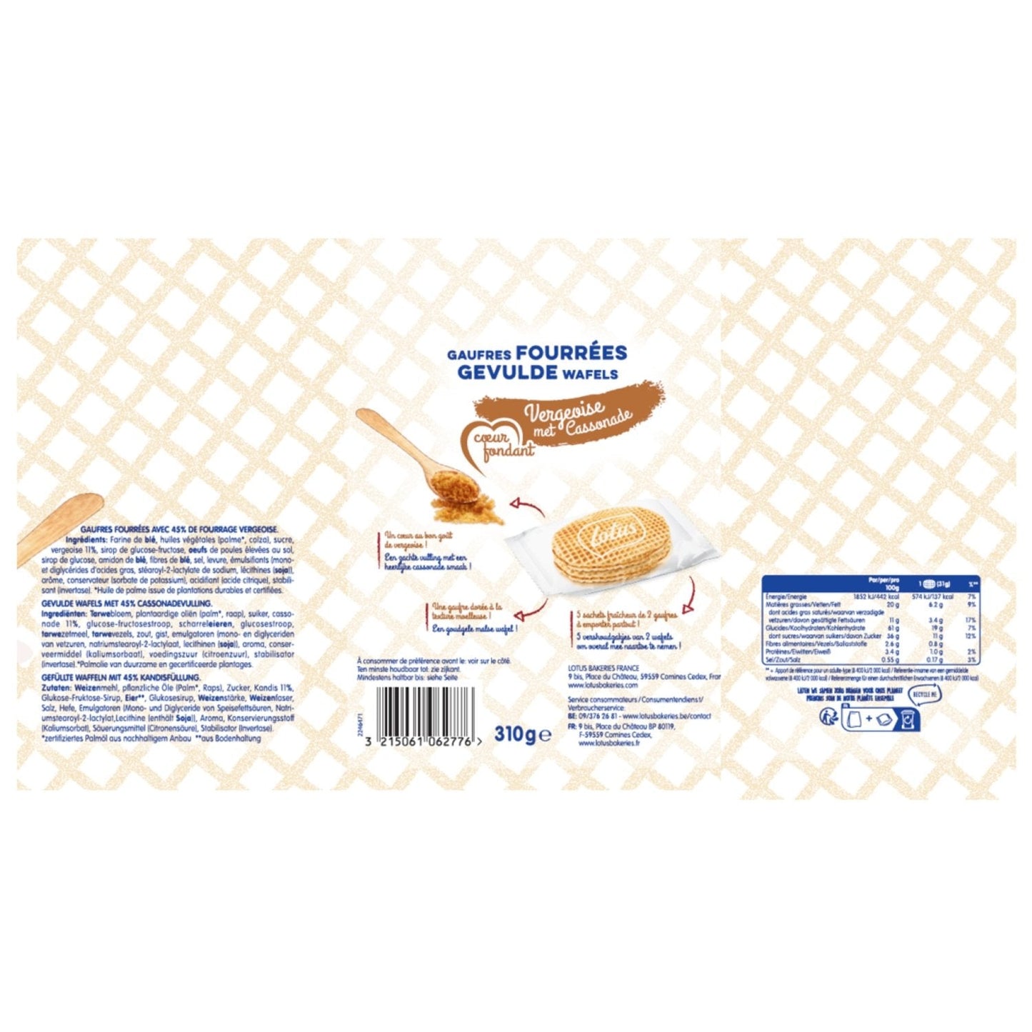 [ANTI-GASPILLAGE] Gauffres Fourrées Cœur Fondant Vergeoise LOTUS - Date de durabilité minimale : 17/12/2025