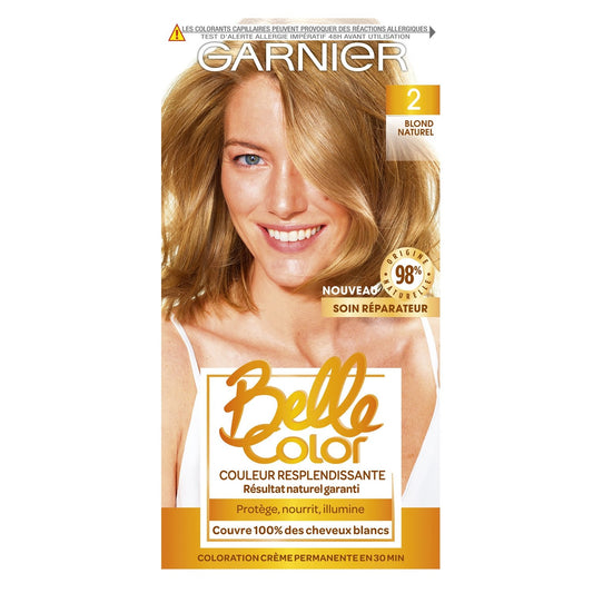 Coloration Permanente 2 Blond Naturel Couvre 100% Cheveux Blancs Belle Color GARNIER la boîte
