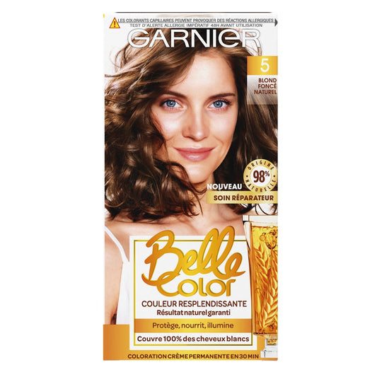 Coloration Permanente 5 Blond Foncé Naturel Résultat Naturel Garanti Belle Color GARNIER la boîte