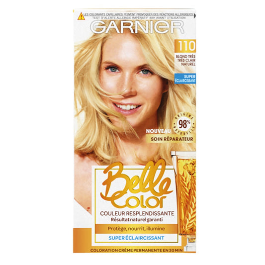 Coloration Permanente 110 Blond Très Très Clair Naturel Eclaircissant Belle Color GARNIER la boîte