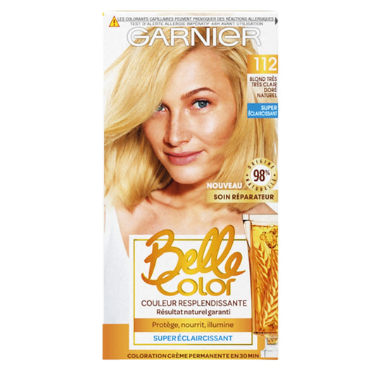 Coloration Permanente 112 Blond Très Très Clair Doré Résultat Naturel Belle Color GARNIER la boîte