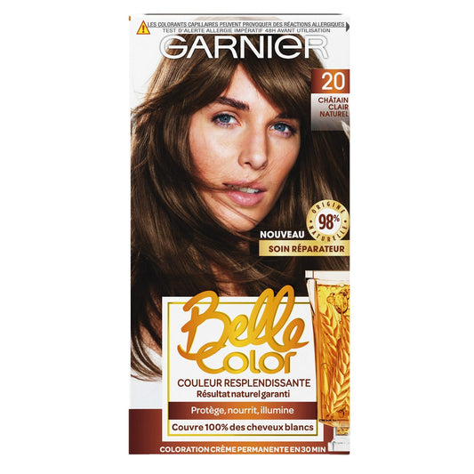 Coloration Permanente 20 Châtain Clair Naturel Couvre 100% Cheveux Blancs Belle Color L'OREAL PARIS la boîte de coloration