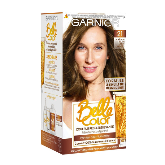 Coloration Permanente 21 Châtain Clair Doré Naturel Couvre 100% Cheveux Blancs Belle Color L'OREAL PARIS