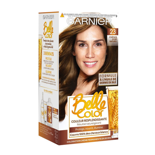 Coloration Permanente 23 Châtain Doré Naturel Belle Color GARNIER la boîte de coloration