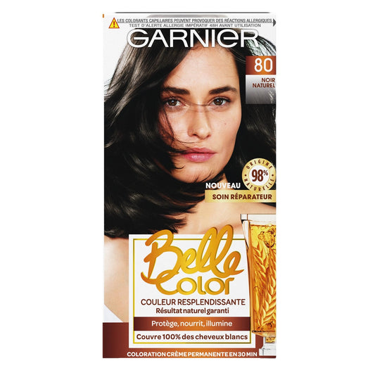 Coloration Permanente 80 Noir Naturel Couvre 100% Cheveux Blancs Belle Color GARNIER la boîte