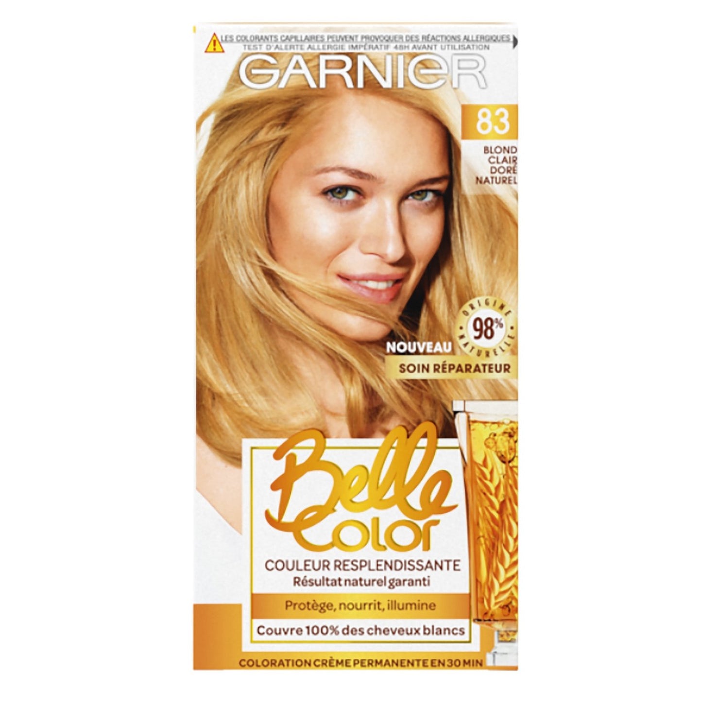 Coloration Permanente 83 Blond Clair Doré Naturel Résultat Naturel Belle Color L'OREAL PARIS