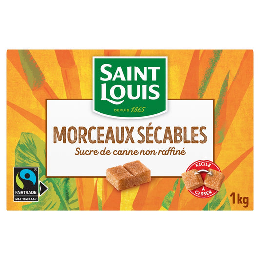 Sucre de Canne en Morceaux Non Raffiné Equitable SAINT LOUIS la boite de 1Kg