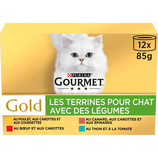 Pâtée pour Chat Adulte en Terrine Multi-Variétés Viande Poisson Légume Gold GOURMET Les 12 boîtes de 85g