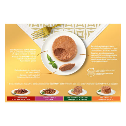 Pâtée pour Chat Adulte en Mousse Poulet Lapin Saumon Rognons Gold GOURMET