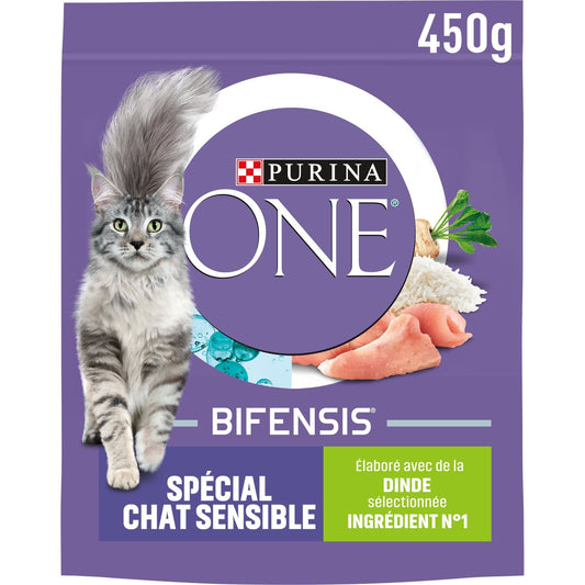 Croquettes pour Chat Adulte Sensible Dinde Bifensis PURINA ONE Le sac de 450g