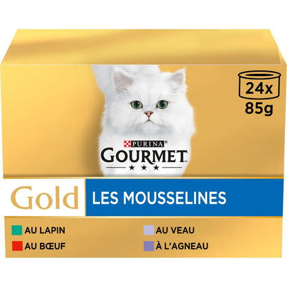 Pâtée pour Chat Adulte Mousselines en Mousse Agneau Boeuf Lapin Veau Gold GOURMET