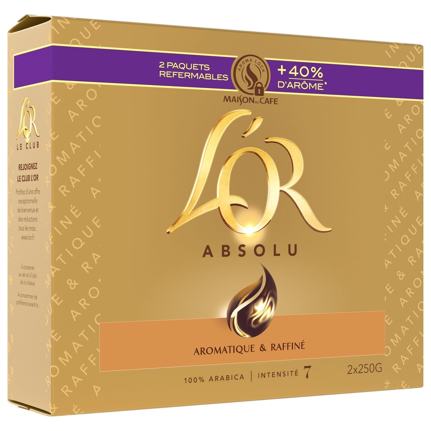 Café Moulu 100% Arabica Intensité 7 L'OR les 2 paquets de 250g