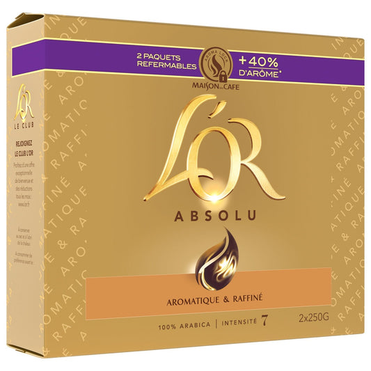 Café Moulu 100% Arabica Intensité 7 L'OR les 2 paquets de 250g
