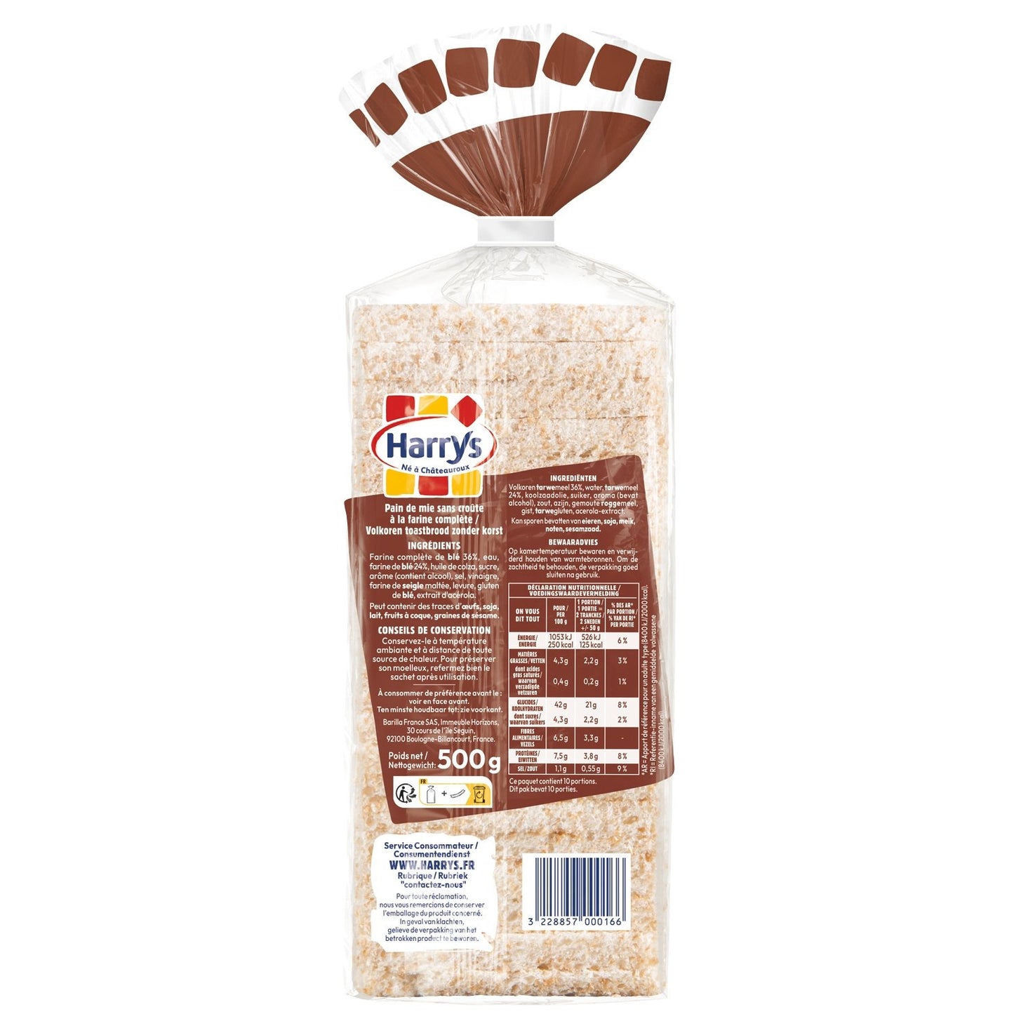 HARRYS 100% Wholemeal Sandwich Bread Without Crust Without Additives