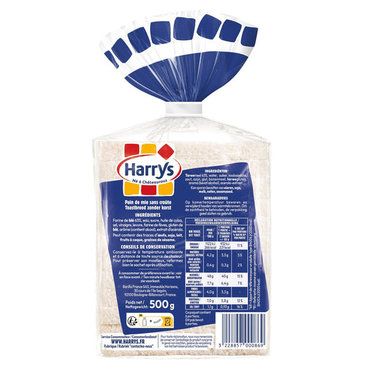 HARRYS 100% Plain Sandwich Bread, Crustless, Large Slices, No Additives
